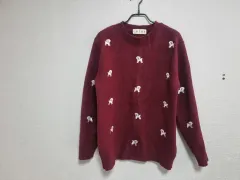 LOTUS 犬 刺繍 ニット バーガンディ フリーサイズ