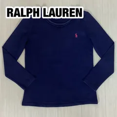 RALPH LAUREN ラルフローレン 長袖 カットソー ロングスリーブシャツ ロンT サイズ6 女の子 120cm ネイビー 濃紺 刺繍ポニー 着丈45cm 肩幅29cm 身幅(脇下)33cm 総丈43cm【古着】