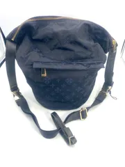 ラシット russet ネイビー柄ショルダーバッグ 大容量 ナイロン×レザー金具 美品