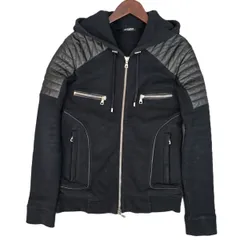 BALMAIN バルマン レザー 切替 ジップアップパーカー バイカー パーカー W5HJ219D125 メンズ S コットン 中古のサムネイル