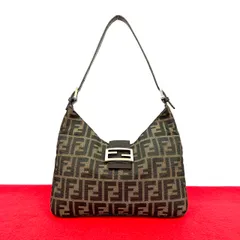 極 美品 FENDI フェンディ ヴィンテージ マンマバケット ズッカ FF 柄 キャンバス レザー セミ ワン ショルダーバッグ ブラウン 10943