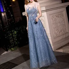 【新品?未使用】 カラードレス 青 安い イブニングドレス 花嫁 ロング パーティードレス 演奏会 フォーマルドレス 結婚式 二次会 カクテル