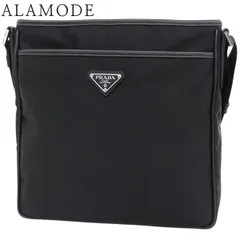 PRADA(プラダ) ロゴプレート スクエアショルダーバッグ 肩掛け 斜め掛け ナイロン サフィアーノレザー NERO ネロ ブラック黒 シルバー金具 ユニセックス 40802156544【中古】【アラモード】