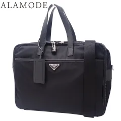PRADA(プラダ) Re-Nlon ブリーフケース ビジネスバッグ/ブリーフケース 2way ショルダー 肩掛け PCケース 三角ロゴ ナイロン サフィアーノレザー ブラック黒 シルバー金具 メンズ 40802161693【中古】【アラモード】