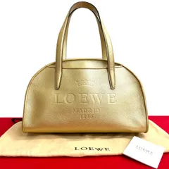 極 美品 袋付き LOEWE ロエベ ヘリテージ ロゴ 型押し レザー 本革 ボストンバッグ セミショルダーバッグ ハンドバッグ ゴールド 52344