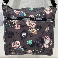 7347　LeSportsac　レスポートサック　 ショルダーバッグ　斜めがけ　紐調節可能　 ジュエリー　ペイズリー　花　総柄　 ブラウン系　茶系　ナイロン　軽量　 レディース
