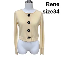 ■ ルネ Rene カーディガン 長袖 ラウンドネック ショート丈 ニットトップス  毛 カシミア 34 XS～S 5号 レディース H5Z025