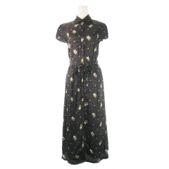 スライ SLY シャツワンピース ロング丈 半袖 ウエストマーク リボン ドット 花柄 1 S 黒 ブラック /CK23 ■GY99