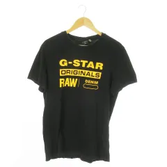ジースターロウ G-Star RAW 半袖Tシャツ クルーネック コットン プリント ロゴ M 黒 ブラック /AO13 ■GY99