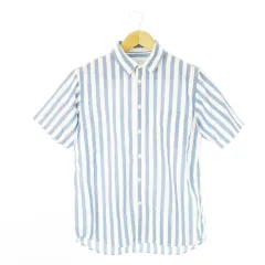アーバンリサーチ ドアーズ URBAN RESEARCH DOORS 半袖シャツ レギュラー コットン シャリ感 ストライプ 38 M 青 ブルー /CK10 ■GY99