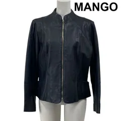 ◆ マンゴー MANGO レザージャケット 長袖 スタンドカラー フロントジップ ブルゾン 黒 ブラック ラムレザー 羊革 レディース S5Y322