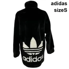 ■ 美品 アディダス adidas アウター コート ジャケット 長袖 ロング フェイクファー ロゴ 黒 白 S M 9号 ユニセックス S5Y309