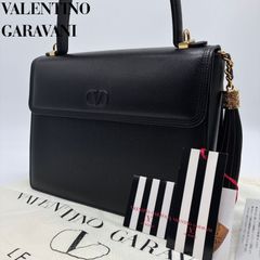 【極美品】VALENTINO GARAVANI ヴァレンティノ ガラヴァーニ グレインレザー ハンドバッグ タッセル Vロゴ ブラック レディース フォーマル パーティー