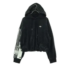 adidas アディダス トレフォイル 長袖 フード付 丈短 パーカー XS グレー レディース 古着