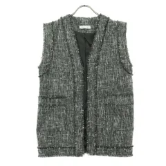 美品 SENSE OF PLACE センスオブプレイス ツイード フリンジ ベスト Free グレー レディース 古着