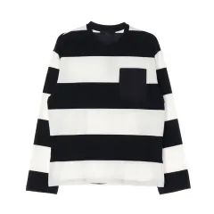 PLAC ラグビー ストライプ クルーネック 長袖 Tシャツ ネイビー M