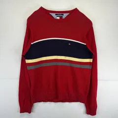古着 90's/90年代 トミーヒルフィガー TOMMY HILFIGER ニット 大きいサイズ セーター ワンポイントロゴ ボーダー 2XL マルチカラー メンズ