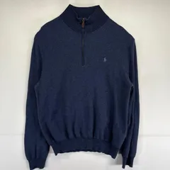 古着 ポロ・ラルフローレン POLO RALPH LAUREN ニット 大きいサイズ ハーフジップ セーター ワンポイントロゴ 2XL  ネイビー系 メンズ