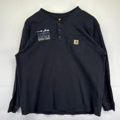 古着 カーハート Carhartt 長袖Tシャツ 大きいサイズ ヘンリーネック 企業刺繍 ワーク  ワンポイントロゴ 2XL  ブラック メンズ