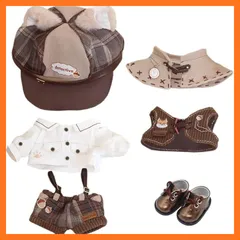 【新品】 niannyyhouse　10cm 15cm 20cm ぬいぐるみ 服　帽子　ワイシャツ　吊りズボン　ショール　ベスト　革靴　ヴィンテージ探偵スーツ　綿人形　着せ替え　アクセサリー (20cm) 0