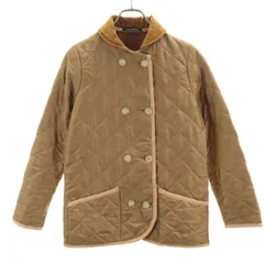 Traditional Weatherwear トラディショナルウェザーウェア スコットランド製 ダブルブレスト キルティングコート 34 ベージュブラウン 襟コーデュロイ 中綿 レディース 古着