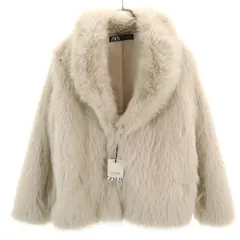 未使用 ZARA ザラ フェイク ファーコート L アイボリー レディース 古着