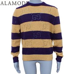 GUCCI(グッチ) GG柄 ボーダー ニット ニット/セーター アパレル ファッション 長袖 S ウール ネイビー紺 ブラウン茶 645293 メンズ 40802164292【中古】【アラモード】 GUCCI(グッチ) GG柄 ボーダー ニット ニット/セーター アパレル