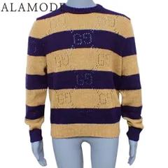 GUCCI(グッチ) GG柄 ボーダー ニット ニット/セーター アパレル ファッション 長袖 S ウール ネイビー紺 ブラウン茶 645293 メンズ 40802164292【中古】【アラモード】