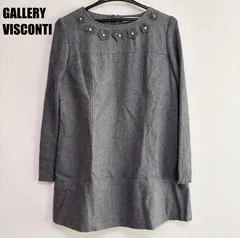 【美品】GALLERY VISCONTI ギャラリービスコンティ 花柄 刺繍 ワンピース SIZE2 グレー M相当 長袖 フレア きれいめ 上品 フォーマル お出かけ レディース