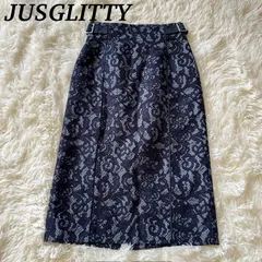 JUSGLITTY ジャスグリッティー 大人可愛い レース 総レース タイトスカート再 サイドベルト 膝下丈 ミモレ丈 ネイビー 上品 清楚 高級感