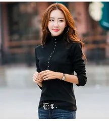 レディース ホワイト ハイネック 長袖 ハイネック カットソー 裏起毛 黒 白 ブラック ホワイト あたたかい