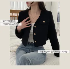 ブラック ツイード ノーカラー クロップド ジャケット