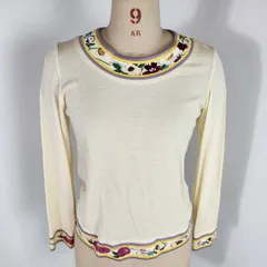 LEONARD レオナール 長袖 カットソー 花柄トリム M