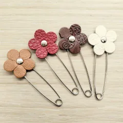 ブローチ 安全ピン 1個 ストールピン レザー 革 名札 花