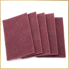 ☆彡送料無料でお届け☆彡 Qiilu 【五枚セット】スコッチブライト たわし がんこたわし 研磨 不織布 研磨粒子付 クリーニング 業務用 台所用 油汚れ 強力コゲ落とし(ファインレッド)