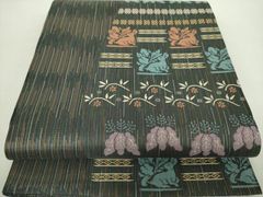 平和屋着物●六通柄袋帯　唐織　鳳凰花唐草文　黒地　金糸　正絹　逸品　DAAZ3144ob 平和屋着物○六通柄袋帯 唐織 鳳凰花唐草文 黒地 金糸 正絹 逸品