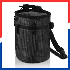 【即日発送】小物入れ ボルダリング カラビナ付き ファスナーポケット配置 裏地フリース 表地ナイロン クライミング 斜め口式 広い開口部 腰付けタイプ 筒状 アウトドア ウエストポーチ巾着式 チョークバッグ MoKo