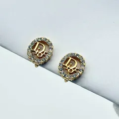 美品 Dior ロゴ ハート ラインストーン イヤリング フープ ゴールド クリスチャン ディオール Christian Dior ヴィンテージ