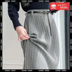 プリーツニットスカート レディース ロングスカート ミモレ丈 ハイウエスト ベルト付き ワイドリブ プリーツスカート 秋冬 韓国風 きれいめ 上品 着やせ 体型カバー オフィスカジュアル CH90HYHT-002