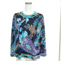 美品 レオナール 長袖 カーディガン ブラウス ペイズリー 花柄 ブルー