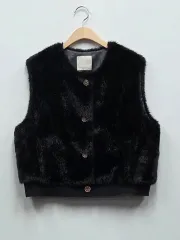 ブラック ファー ベスト ベスト ゴールド ボタン