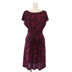 アナイ ANAYI フレアワンピース ひざ丈 フレンチスリーブ 半袖 ボートネック ストレッチ 総柄 バイカラー 38 紫 パープル 黒 ブラック /BB