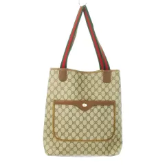 グッチ GUCCI トートバッグ GGスプリーム インターロッキング シェリーライン キャンバス コーティング レザー 革 茶 ブラウン /MN22 ■GY18