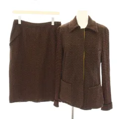 ミッソーニ MISSONI セットアップ 上下 ニットジャケット スカート ひざ丈 タイト ヘリンボーン柄 絹 シルク 46 茶 ブラウン /YTのサムネイル