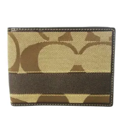 コーチ COACH 二つ折り財布 ウォレット 小銭入れなし キャンバス レザー 革 シグネチャー ライン 茶 ブラウン /CK25 ■GY18