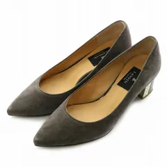 ランバン LANVIN パンプス スエード ポインテッドトゥ ビジュー レザーインソール 日本製 23cm 灰 グレー /MP