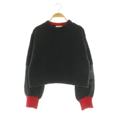 ヒューマンウーマン HUMAN WOMAN 23AW ショート丈配色ニットプルオーバー セーター 長袖 ワイド ボリュームスリーブ M チャコール /MY ■OS