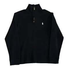 M ポロラルフローレン コットン ブラック ハーフジップ ニット
