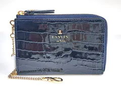 未使用　ランバン オン ブルー　LANVIN en Bleu　L字ファスナー　キーチェーン付　ミニ財布　コンパクトウォレット　型押レザー　ネイビー　送料無料