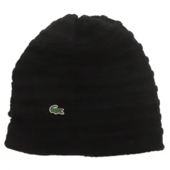 ラコステ LACOSTE ボーダー編み ニットキャップ ワンポイント 帽子 黒 ブラック F ■ECT